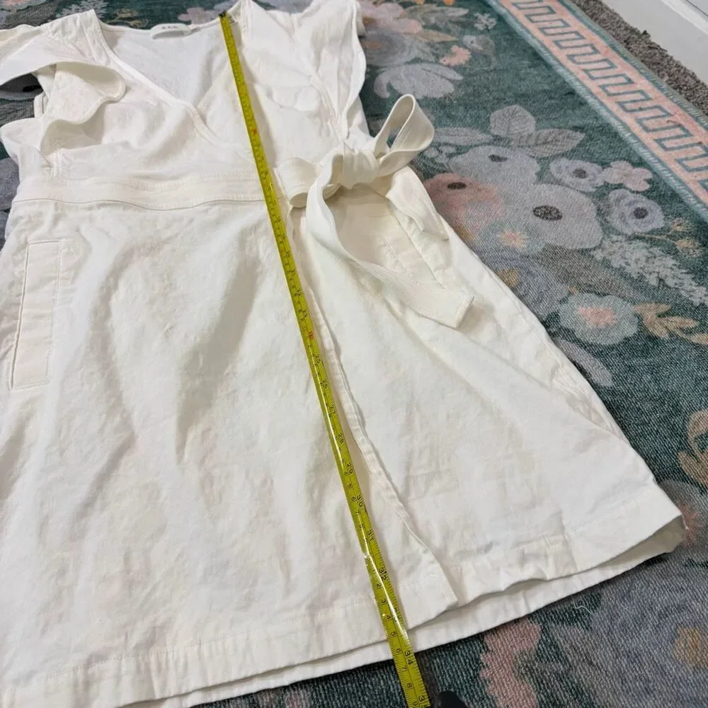 A.L.C. Sidelle white ruffle sleeve wrap dress 10 linen stretch V-neck mini Short - Picture 14 of 16